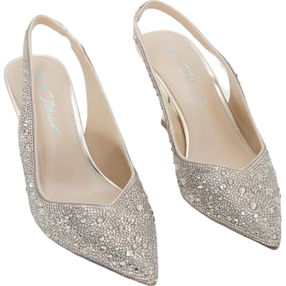 Betsey Johnson Clark Rhinestone Slingback Pumps Light Gold Sparkle US 6.5M - Picture 1 of 6